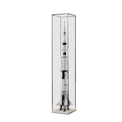 HCAEIOFJ Transparente Acryl-Vitrine für Lego Ideas 21309, anwendbar für Nasa Apollo Saturn V Set, Schaukasten, Geschenk (nur Vitrine) (weiße Unterseite) von HCAEIOFJ