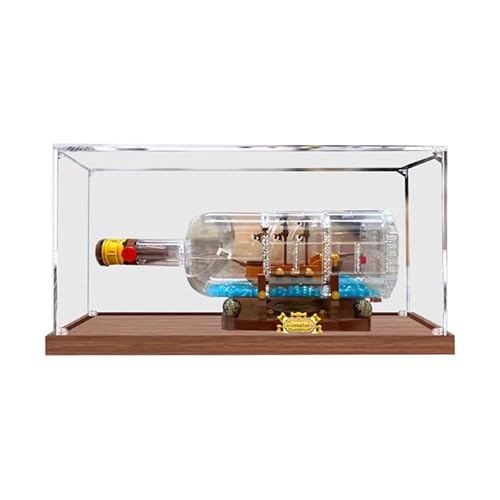 HCAEIOFJ Transparente Acryl-Vitrine für Lego Ideas 21313, anwendbar für den Versand in einer Flasche, Displaybox, Geschenk (nur Vitrine) (Holzboden) von HCAEIOFJ