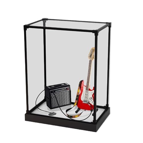 HCAEIOFJ Transparente Acryl-Vitrine für Lego Ideas 21329, anwendbar für Fender Stratocaster Set, Schaukasten, Geschenk (nur Vitrine) (schwarze Unterseite + Rand aus Metalllegierung) von HCAEIOFJ