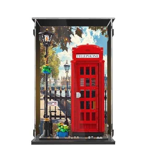 HCAEIOFJ Transparente Acryl-Vitrine für Lego Ideas 21347, anwendbar für rote Londoner Telefonzelle und Displaybox, Geschenk (nur Vitrine) (schwarze Unterseite + Hintergrund 3) von HCAEIOFJ