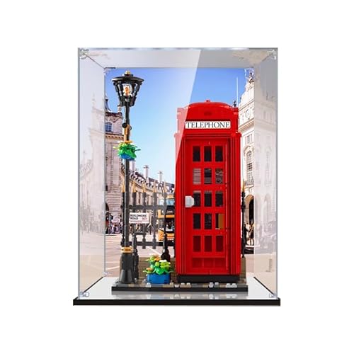 HCAEIOFJ Transparente Acryl-Vitrine für Lego Ideas 21347, anwendbar für rote Londoner Telefonzelle und Displaybox, Geschenk (nur Vitrine) (schwarze Unterseite + Hintergrund 4) von HCAEIOFJ