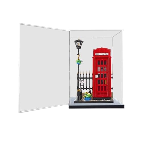 HCAEIOFJ Transparente Acryl-Vitrine für Lego Ideas 21347, anwendbar für rote Londoner Telefonzelle und Displaybox, Geschenk (nur Vitrine) (schwarze Unterseite 1) von HCAEIOFJ