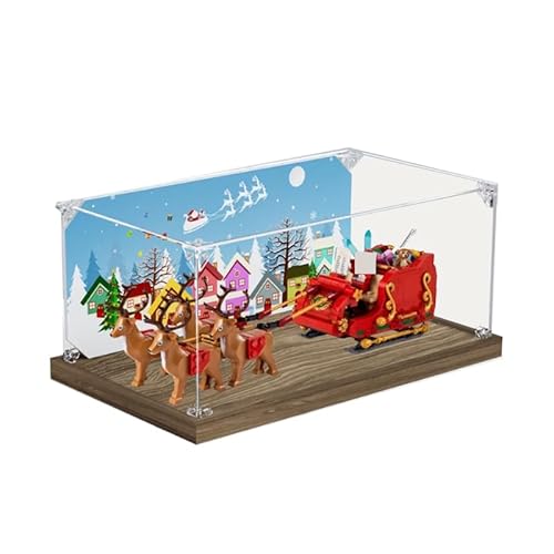 HCAEIOFJ Transparente Acryl-Vitrine für Lego Ideas 40499, anwendbar für den Schlitten des Weihnachtsmanns, Geschenk (nur Vitrine) (Holzboden + Hintergrund) von HCAEIOFJ