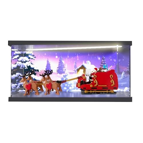 HCAEIOFJ Transparente Acryl-Vitrine für Lego Ideas 40499, anwendbar für den Schlitten des Weihnachtsmanns, Weihnachtsdesign, Geschenk (nur Vitrine) (Hintergrund + obere Beleuchtung 1t) von HCAEIOFJ