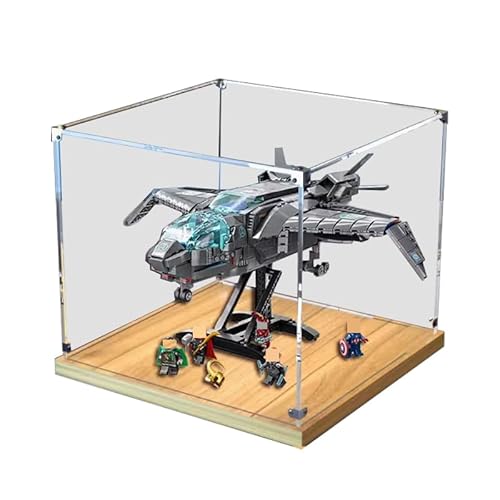 HCAEIOFJ Transparente Acryl-Vitrine für Lego Marve 76248, anwendbar für die Avengers Quinjet entworfene Displaybox, Geschenk (nur Vitrine) (Holzboden) von HCAEIOFJ