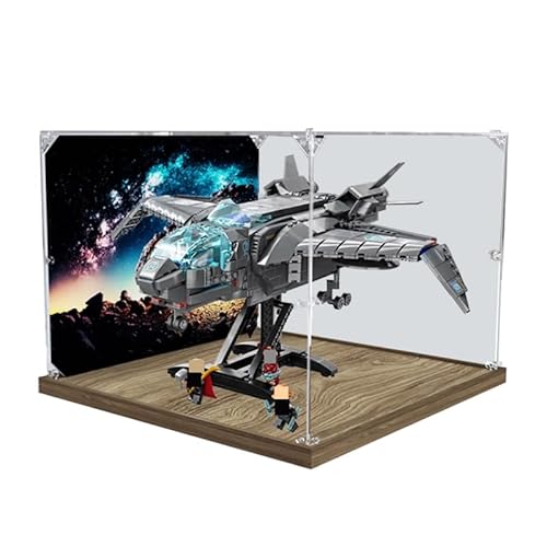 HCAEIOFJ Transparente Acryl-Vitrine für Lego Marve 76248, anwendbar für die Avengers Quinjet entworfene Displaybox, Geschenk (nur Vitrine) (Holzboden + Hintergrund) von HCAEIOFJ