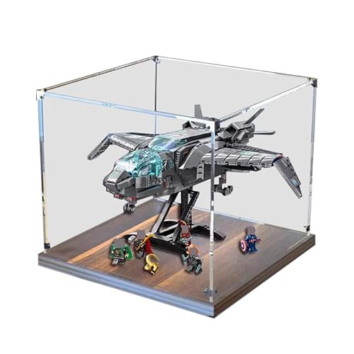 HCAEIOFJ Transparente Acryl-Vitrine für Lego Marve 76248, anwendbar für die Avengers Quinjet entworfene Displaybox, Geschenk (nur Vitrine) (Nussbaumboden) von HCAEIOFJ