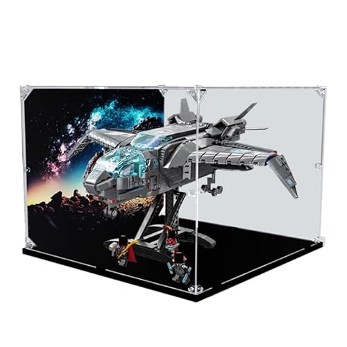 HCAEIOFJ Transparente Acryl-Vitrine für Lego Marve 76248, anwendbar für die Avengers Quinjet entworfene Displaybox, Geschenk (nur Vitrine) (schwarze Unterseite + Hintergrund) von HCAEIOFJ