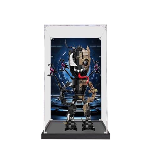 HCAEIOFJ Transparente Acryl-Vitrine für Lego Marve 76249, anwendbar für Venomized Groot entworfene Displaybox, Geschenk (nur Vitrine) (schwarze Unterseite + Hintergrund 2) von HCAEIOFJ