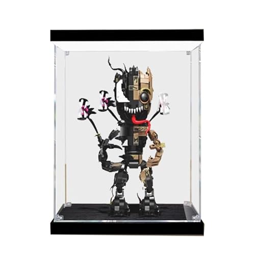 HCAEIOFJ Transparente Acryl-Vitrine für Lego Marve 76249, anwendbar für Venomized Groot entworfene Displaybox, Geschenk (nur Vitrine) (schwarze Unterseite + oberes Licht) von HCAEIOFJ