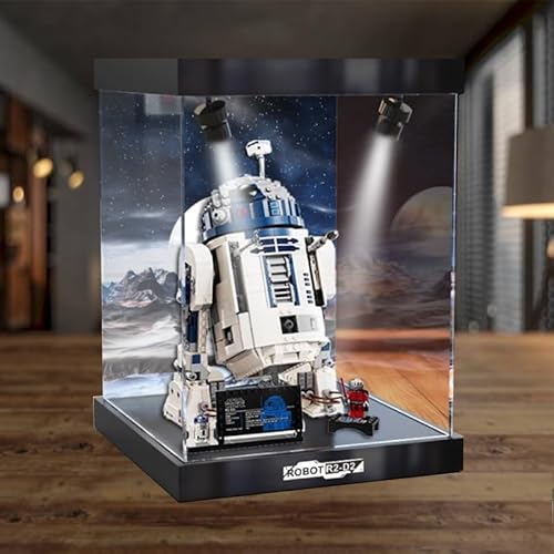 HCAEIOFJ Transparente Acryl-Vitrine für Lego SW 75379, anwendbar für R2-D2 Robet Car Display Box Geschenk (nur Vitrine) (Hintergrund + Oberlicht 2) von HCAEIOFJ