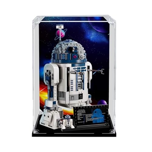 HCAEIOFJ Transparente Acryl-Vitrine für Lego SW 75379, anwendbar für R2-D2 Robet Car Display Box Geschenk (nur Vitrine) (schwarze Unterseite + Hintergrund1) von HCAEIOFJ