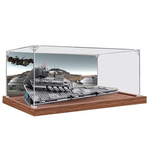 HCAEIOFJ Transparente Acryl-Vitrine für Lego SW 75394, anwendbar für imperiale Sternenzerstörer, entworfene Displaybox, Geschenk (nur Vitrine) (Holz unten + Hintergrund 2) von HCAEIOFJ