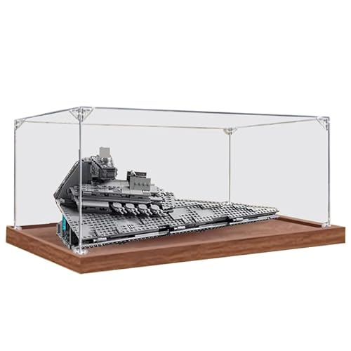 HCAEIOFJ Transparente Acryl-Vitrine für Lego SW 75394, anwendbar für imperiale Sternenzerstörer, entworfene Displaybox, Geschenk (nur Vitrine) (Holzboden) von HCAEIOFJ