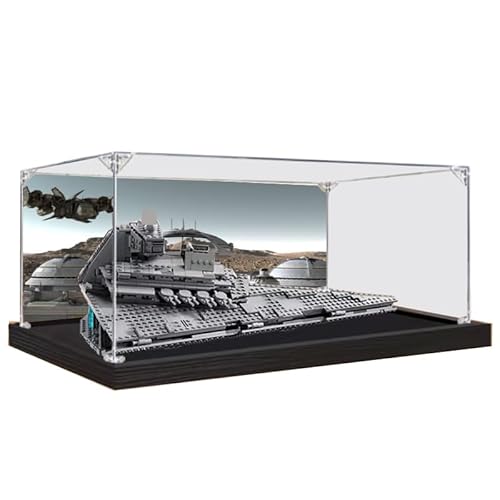 HCAEIOFJ Transparente Acryl-Vitrine für Lego SW 75394, anwendbar für imperiale Sternenzerstörer, entworfene Displaybox, Geschenk (nur Vitrine) (schwarzer Boden + Hintergrund 2) von HCAEIOFJ