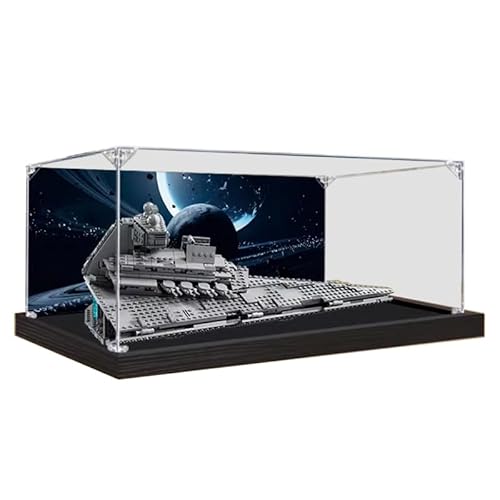 HCAEIOFJ Transparente Acryl-Vitrine für Lego SW 75394, anwendbar für imperiale Sternenzerstörer, entworfene Displaybox, Geschenk (nur Vitrine) (schwarzer Boden 2 + Hintergrund) von HCAEIOFJ