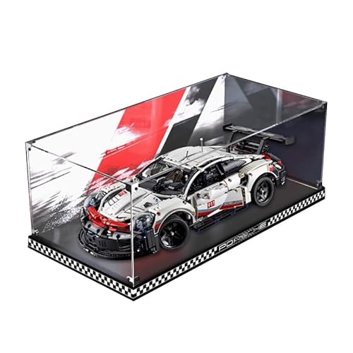 HCAEIOFJ Transparente Acryl-Vitrine für Lego Technic 42096, anwendbar für Porsche 911 RSR Rennwagen-Schaukasten, Geschenk (nur Vitrine) (schwarze Unterseite + Hintergrund 3) von HCAEIOFJ