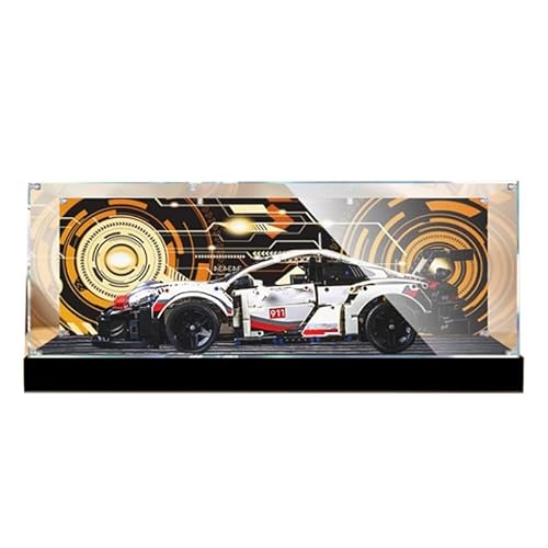 HCAEIOFJ Transparente Acryl-Vitrine für Lego Technic 42096, anwendbar für Porsche 911 RSR Rennwagen-Schaukasten, Geschenk (nur Vitrine) (schwarze Unterseite + Hintergrund 4) von HCAEIOFJ