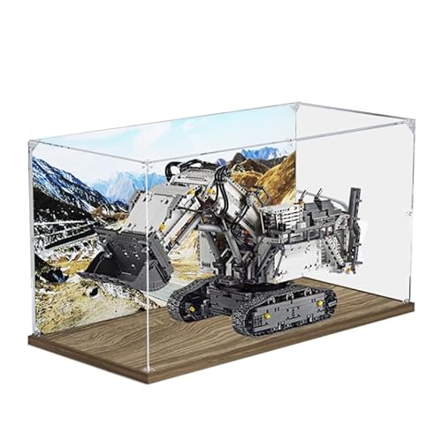 HCAEIOFJ Transparente Acryl-Vitrine für Lego Technic 42100, anwendbar für Steuerung Liebherr R 9800 RC Bagger, entworfene Schaubox, Geschenk (nur Vitrine) (Holzboden + Hintergrund) von HCAEIOFJ