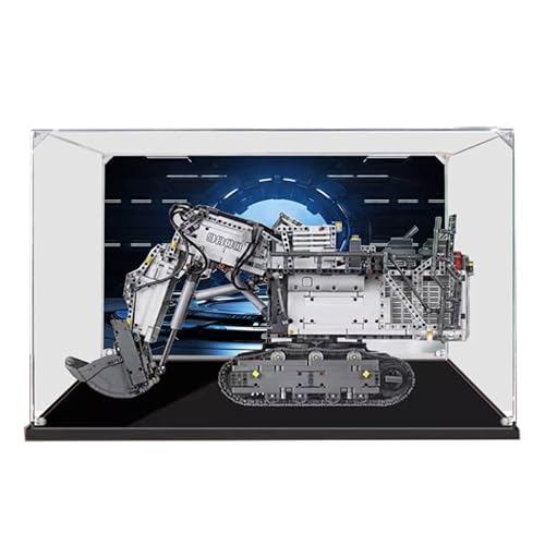 HCAEIOFJ Transparente Acryl-Vitrine für Lego Technic 42100, anwendbar für die Steuerung Liebherr R 9800 RC Bagger, entworfene Displaybox, Geschenk (nur Vitrine) (schwarzer Boden + Hintergrund 4) von HCAEIOFJ