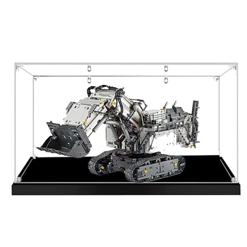 HCAEIOFJ Transparente Acryl-Vitrine für Lego Technic 42100, anwendbar für die Steuerung Liebherr R 9800 RC Bagger, entworfene Displaybox, Geschenk (nur Vitrine) (schwarzer Boden 1) von HCAEIOFJ