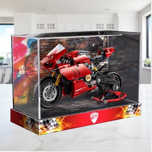 HCAEIOFJ Transparente Acryl-Vitrine für Lego Technic 42107, anwendbar für Ducati Panigale V4 R Motorrad, Displaybox, Geschenk (nur Vitrine) (hoch unten + Hintergrund) von HCAEIOFJ