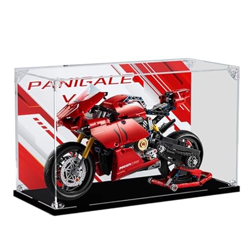 HCAEIOFJ Transparente Acryl-Vitrine für Lego Technic 42107, anwendbar für Ducati Panigale V4 R Motorrad, Displaybox, Geschenk (nur Vitrine) (schwarzer Boden 2) von HCAEIOFJ