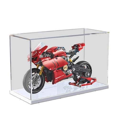 HCAEIOFJ Transparente Acryl-Vitrine für Lego Technic 42107, anwendbar für Ducati Panigale V4 R Motorrad, Displaybox, Geschenk (nur Vitrine) (weiße Unterseite) von HCAEIOFJ