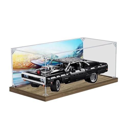 HCAEIOFJ Transparente Acryl-Vitrine für Lego Technic 42111, anwendbar für La Dodge Charger de Dom entworfene Displaybox, Geschenk (nur Vitrine) (Holzboden + Hintergrund) von HCAEIOFJ