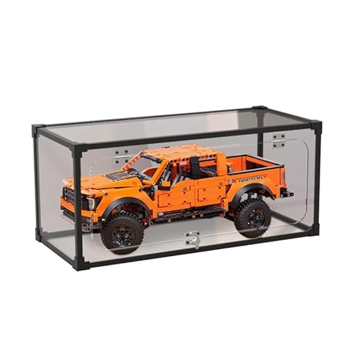 HCAEIOFJ Transparente Acryl-Vitrine für Lego Technic 42126, anwendbar für Ford F-150 Raptor Pickup-Truck, Design-Box, Geschenk (nur Vitrine) (schwarze Unterseite + Rand aus Legierung) von HCAEIOFJ