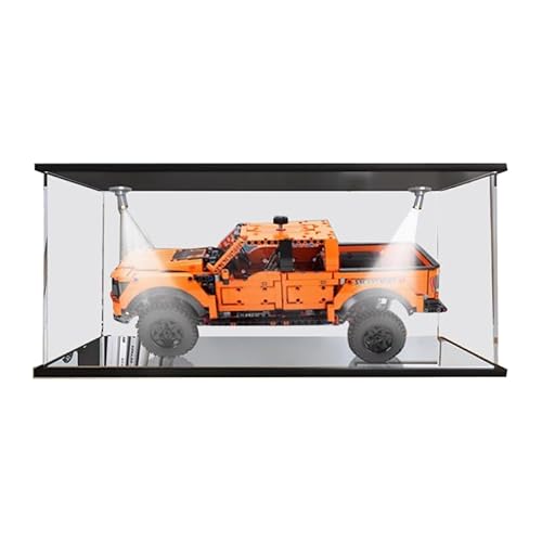 HCAEIOFJ Transparente Acryl-Vitrine für Lego Technic 42126, anwendbar für Ford F-150 Raptor Pickup Truck, Design-Displaybox, Geschenk (nur Vitrine) (schwarze Unterseite + weißes Licht) von HCAEIOFJ