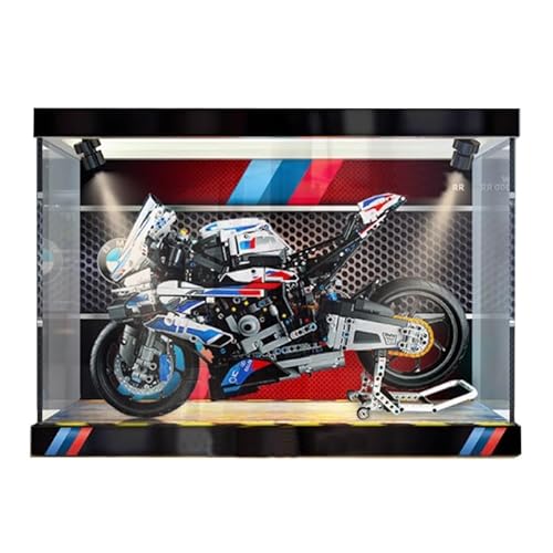 HCAEIOFJ Transparente Acryl-Vitrine für Lego Technic 42130, anwendbar für M 1000 RR Motorrad-Hubschrauber, entworfene Displaybox, Geschenk (nur Vitrine) (Hintergrund + Top Light2) von HCAEIOFJ