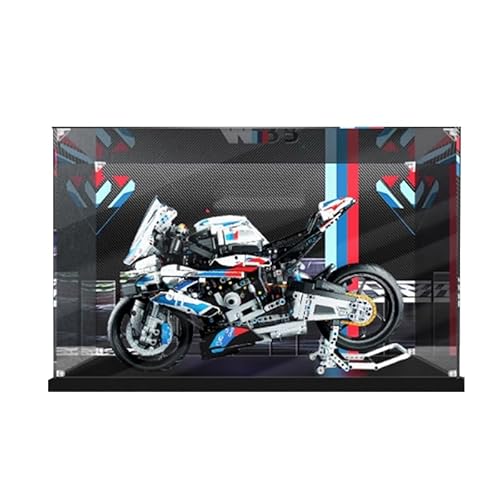 HCAEIOFJ Transparente Acryl-Vitrine für Lego Technic 42130, anwendbar für M 1000 RR Motorrad-Hubschrauber, entworfene Displaybox, Geschenk (nur Vitrine) (schwarzer Boden + Hintergrund1) von HCAEIOFJ