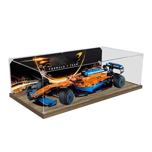 HCAEIOFJ Transparente Acryl-Vitrine für Lego Technic 42141, anwendbar für McLaren Formel 1 entworfene Displaybox, Geschenk (nur Vitrine) (Holzboden + Hintergrund) von HCAEIOFJ