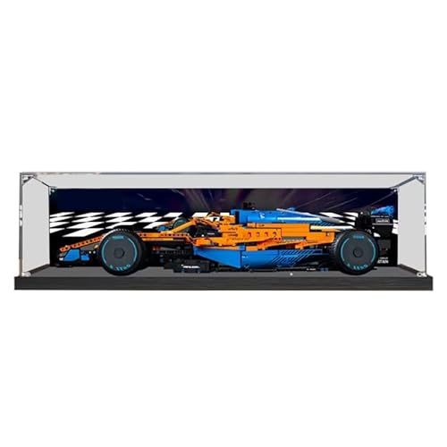 HCAEIOFJ Transparente Acryl-Vitrine für Lego Technic 42141, anwendbar für McLaren Formel 1 entworfene Displaybox, Geschenk (nur Vitrine) (schwarze Unterseite + Hintergrund) von HCAEIOFJ