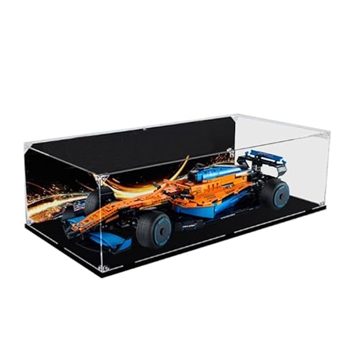 HCAEIOFJ Transparente Acryl-Vitrine für Lego Technic 42141, anwendbar für McLaren Formel 1 entworfene Displaybox, Geschenk (nur Vitrine) (schwarze Unterseite + Hintergrund1) von HCAEIOFJ