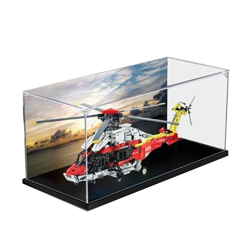 HCAEIOFJ Transparente Acryl-Vitrine für Lego Technic 42145, anwendbar für Airbus H175 Rettungshubschrauber, entworfene Displaybox, Geschenk (nur Vitrine) (schwarze Unterseite + Hintergrund1) von HCAEIOFJ