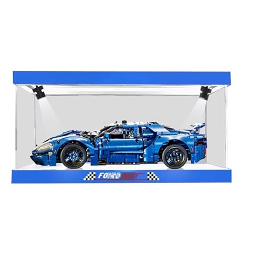 HCAEIOFJ Transparente Acryl-Vitrine für Lego Technic 42154, anwendbar für Ford GT Schaukasten, Geschenk (nur Vitrine) (blau unten + oberes Licht) von HCAEIOFJ