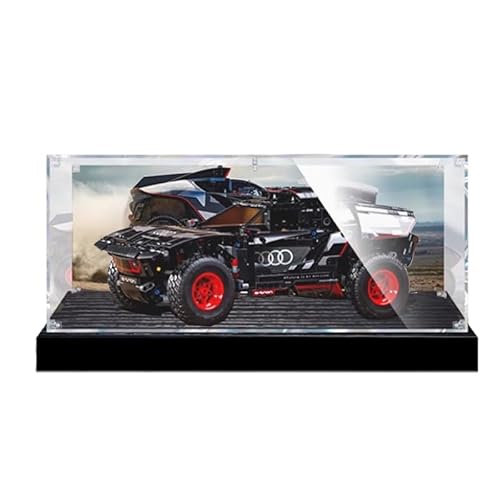 HCAEIOFJ Transparente Acryl-Vitrine für Lego Technic 42160, anwendbar für Audi RS Q e-tron entworfene Displaybox, Geschenk (nur Vitrine) (schwarze Unterseite + Hintergrund) von HCAEIOFJ