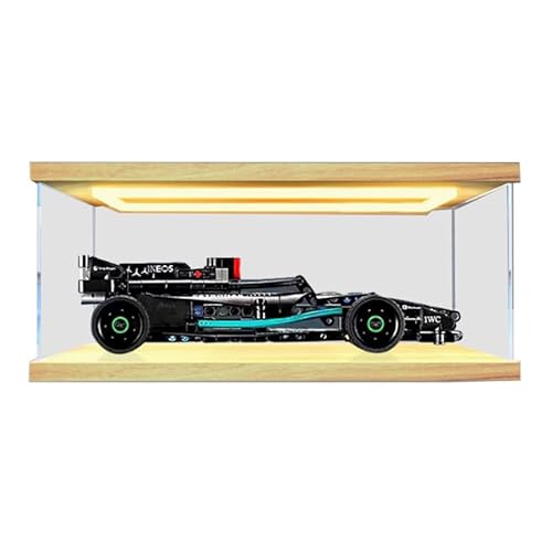 HCAEIOFJ Transparente Acryl-Vitrine für Lego Technic 42165, anwendbar für Mercedes-AMG F1 W14 E Performance Rennwagen, entworfene Displaybox, Geschenk (nur Vitrine) (Holz unten + Oberlicht) von HCAEIOFJ