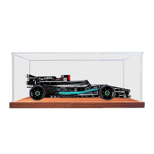 HCAEIOFJ Transparente Acryl-Vitrine für Lego Technic 42165, anwendbar für Mercedes-AMG F1 W14 E Performance Rennwagen, entworfene Displaybox, Geschenk (nur Vitrine) (Nussbaumboden) von HCAEIOFJ