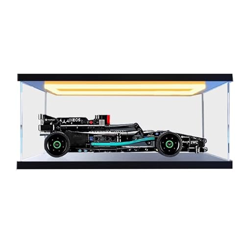 HCAEIOFJ Transparente Acryl-Vitrine für Lego Technic 42165, anwendbar für Mercedes-AMG F1 W14 E Performance Rennwagen, entworfene Displaybox, Geschenk (nur Vitrine) (schwarz unten + oberes Licht) von HCAEIOFJ