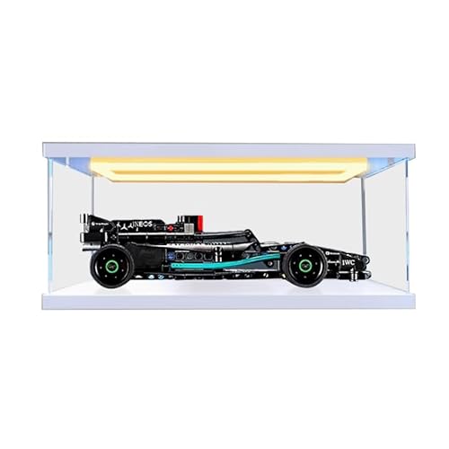 HCAEIOFJ Transparente Acryl-Vitrine für Lego Technic 42165, anwendbar für Mercedes-AMG F1 W14 E Performance Rennwagen, entworfene Displaybox, Geschenk (nur Vitrine) (weiß unten + oberes Licht) von HCAEIOFJ