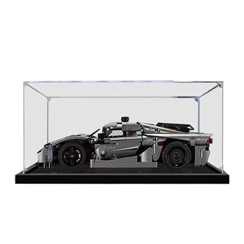 HCAEIOFJ Transparente Acryl-Vitrine für Lego Technic 42173, anwendbar für Koenigsegg Jesko Absolut Grey Rennwagen-Präsentationsbox, Geschenk (nur Vitrine) (schwarze Unterseite) von HCAEIOFJ