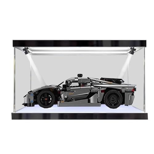 HCAEIOFJ Transparente Acryl-Vitrine für Lego Technic 42173, anwendbar für Koenigsegg Jesko Absolut Grey Rennwagen-Präsentationsbox, Geschenk (nur Vitrine) (schwarze Unterseite + Oberlicht) von HCAEIOFJ