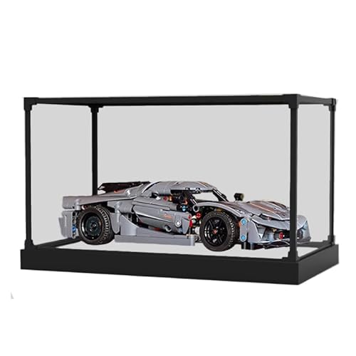 HCAEIOFJ Transparente Acryl-Vitrine für Lego Technic 42173, anwendbar für Koenigsegg Jesko Absolut Grey Rennwagen-Präsentationsbox, Geschenk (nur Vitrine) (schwarze Unterseite + Rand aus von HCAEIOFJ