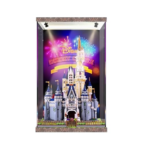 HCAEIOFJ Transparente Acryl-Vitrine für LegoCinderella 71040, anwendbar für Schloss-Set-Schaukasten, Geschenk (nur Vitrine) (Holz unten + oberes Licht) von HCAEIOFJ