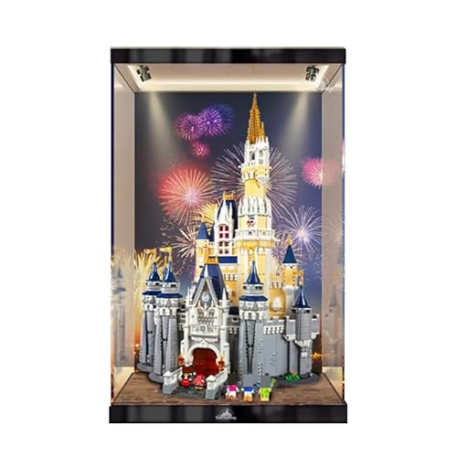 HCAEIOFJ Transparente Acryl-Vitrine für LegoCinderella 71040, anwendbar für Schloss-Set-Schaukasten, Geschenk (nur Vitrine) (schwarze Unterseite + oberes Licht) von HCAEIOFJ