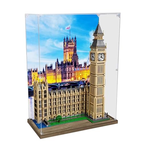 HCAEIOFJ Transparente Acryl-Vitrine für LegoCreator Expert 10253, anwendbar für Big Ben Set, Schaukasten, Geschenk (nur Vitrine) (Holzunterseite) von HCAEIOFJ