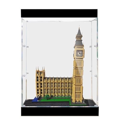 HCAEIOFJ Transparente Acryl-Vitrine für LegoCreator Expert 10253, anwendbar für Big Ben Set-Displaybox, Geschenk (nur Vitrine) (hohe schwarze Unterseite + Licht) von HCAEIOFJ